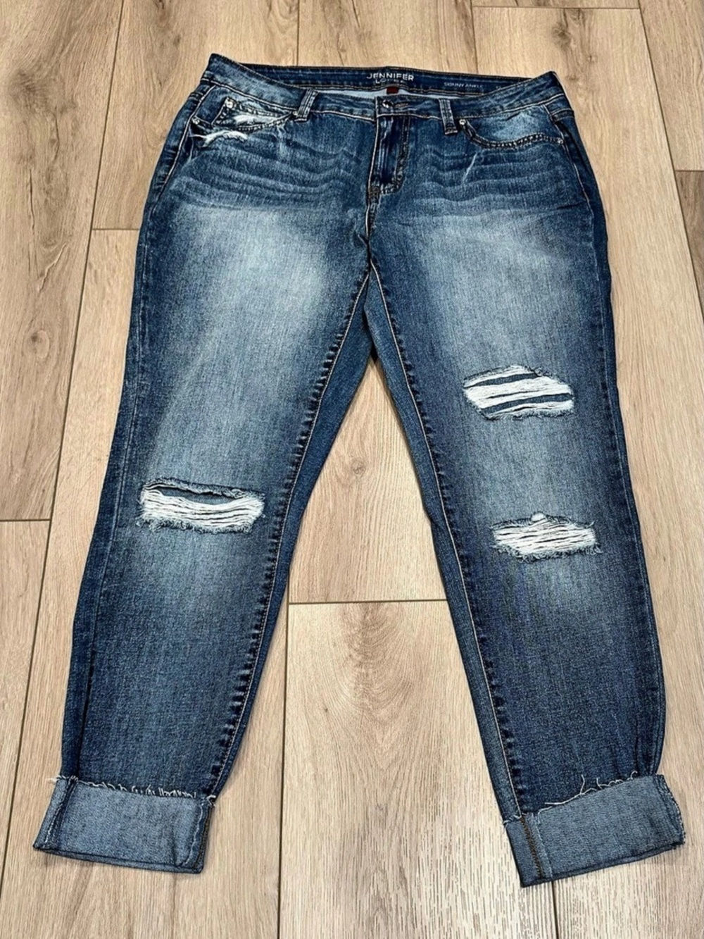 Jennifer Lopez Skinny Ankle Distressed Skinny Jeans in Blue Waist 12
